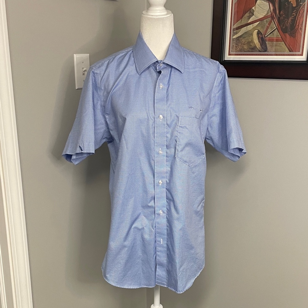 American Airlines Pilot button down dress shirt blue white checked size 16 1/2